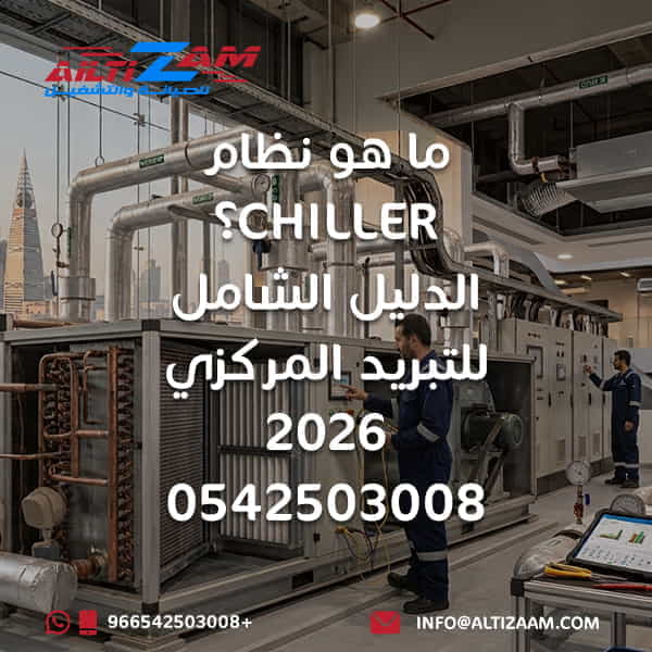 ما هو نظام Chiller نظام Chiller تشيلر Chiller بالرياض تركيب Chiller صيانة Chiller Air Cooled Chiller Water Cooled Chiller Chilled Water System AHU FCU Cooling Tower Chilled Water Pump Condenser Water Pump Chiller Plant Delta T Chiller Chiller Piping انظمة التبريد المركزي انظمة HVAC تركيب تشيلر بالرياض شركة Chiller بالرياض شركة التزام شركة التزام للصيانة والتشغيل